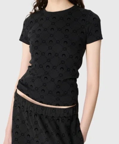 Marine Serre Moon Logo Patterned Crewneck Short Sleeve Top In Black