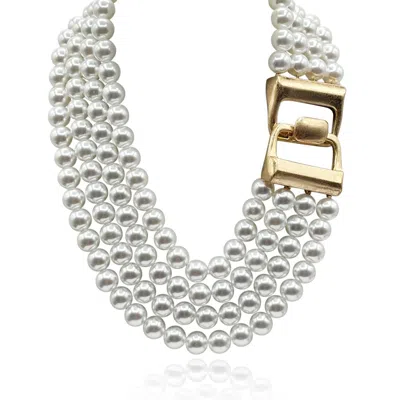 Michael Nash Jewelry Women's Neutrals / White Irena Four Strand Pearl Resin Bead Nesting Necklace In Metallic