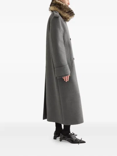 Jil Sander Fur Collar Double-breasted Coat In Gray