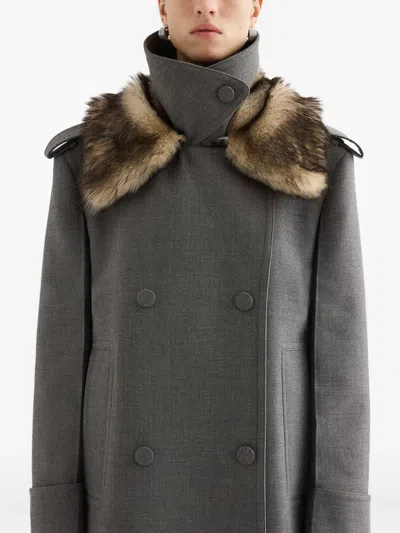 Jil Sander Fur Collar Double-breasted Coat In Gray
