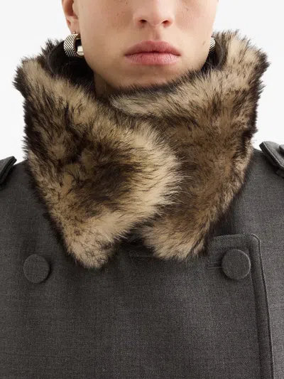 Jil Sander Fur Collar Double-breasted Coat In Gray