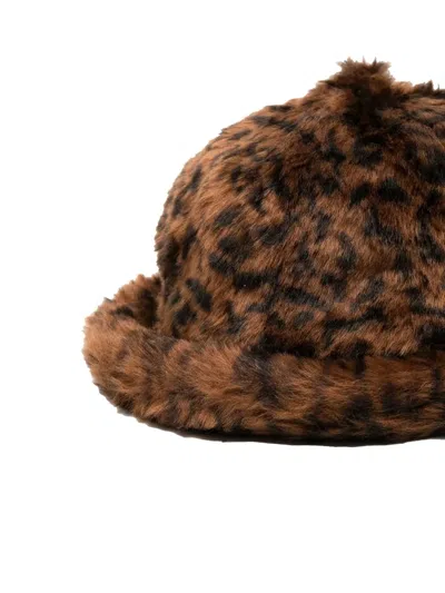 Kangol Faux-fur Logo-patch Hat In Brown