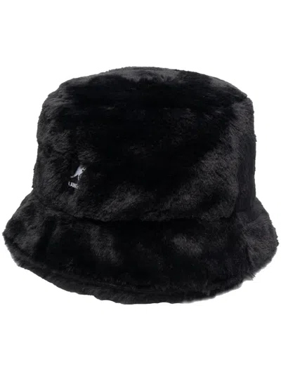 Kangol Logo-patch Faux-fur Bucket Hat In Black