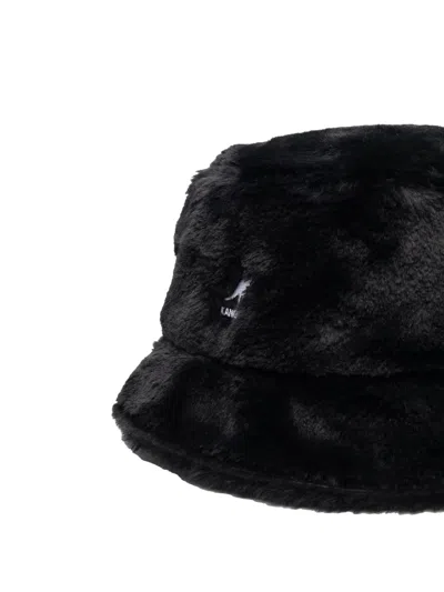 Kangol Logo-patch Faux-fur Bucket Hat In Black
