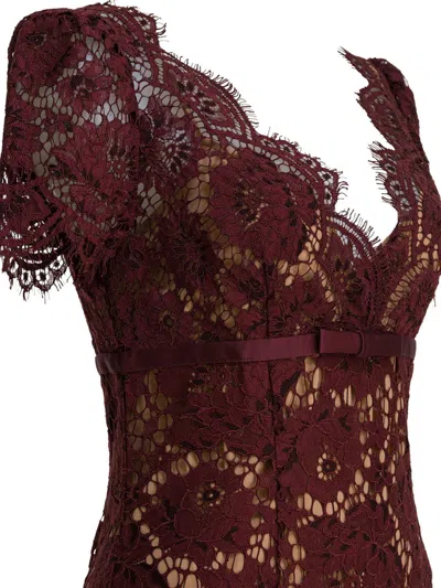 Self-portrait Floral Lace Midi Dress In Burgundy