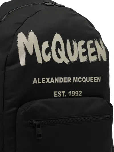 Alexander Mcqueen Metropolitan Nylon Backpack With Graffiti Print In Black