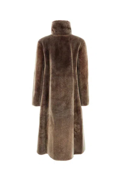 Giorgio Armani Flared Hemline Funnel Neck Long Length Coat In Brown