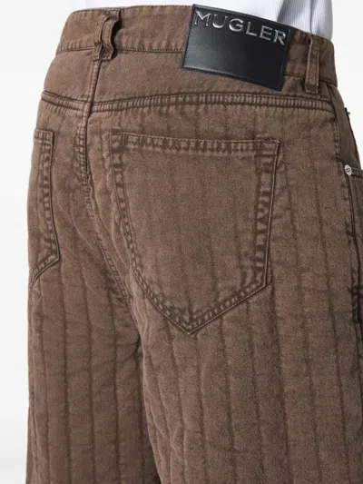 Mugler Quilted Panel Trousers In Brown