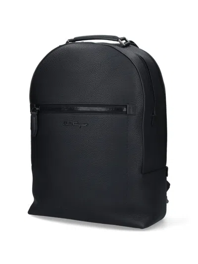 Ferragamo Textured Backpack Adjustable Straps In Black