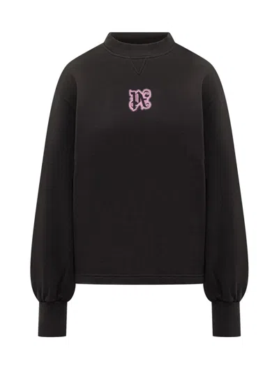 Palm Angels Long Sleeve Mock Neck Knitwear Top In Black