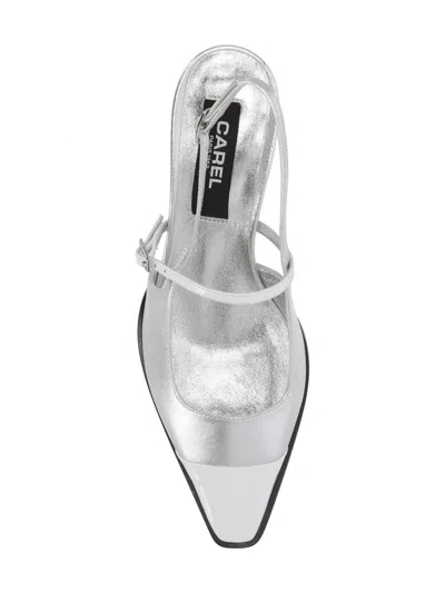 Carel Paris Mid Heel Pointed Toe Two-tone Sandal In White