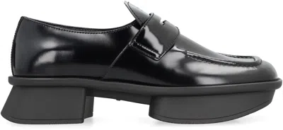 Prada Equal Brushed Leather Loafers Shoes In Black