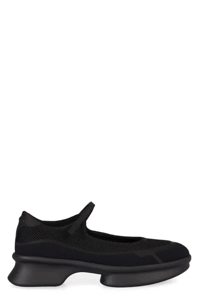 Prada Wavy Mesh Platform Ballerina Shoes In Black