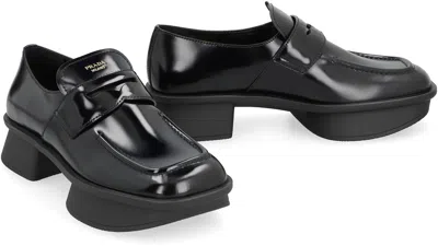 Prada Equal Brushed Leather Loafers Shoes In Black