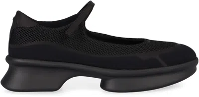 Prada Wavy Mesh Platform Ballerina Shoes In Black