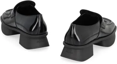 Prada Equal Brushed Leather Loafers Shoes In Black