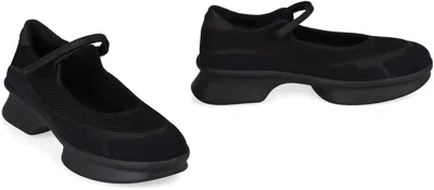 Prada Wavy Mesh Platform Ballerina Shoes In Black