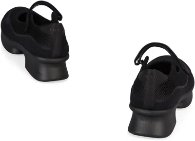 Prada Wavy Mesh Platform Ballerina Shoes In Black