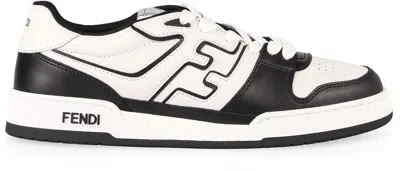 Fendi Leather Sneakers With Ff Lateral Logo In Black
