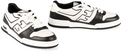 Fendi Leather Sneakers With Ff Lateral Logo In Black
