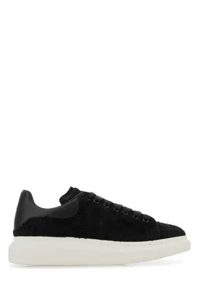 Alexander Mcqueen Black Leather Sneakers With Black Leather Heel In Black