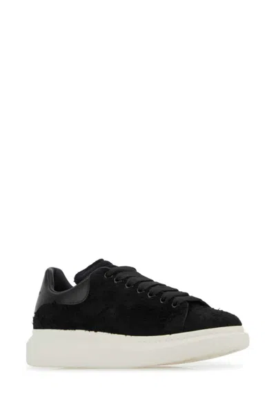 Alexander Mcqueen Black Leather Sneakers With Black Leather Heel In Black