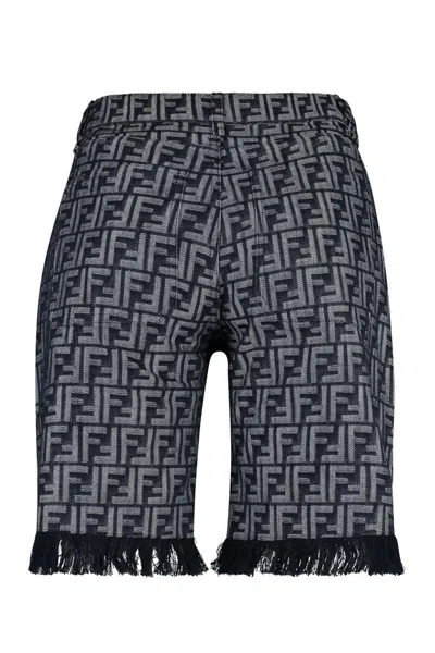 Fendi Men Ff Denim Bermuda Shorts In Gray