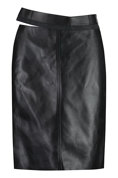 Fendi Women Leather Skirt In Black