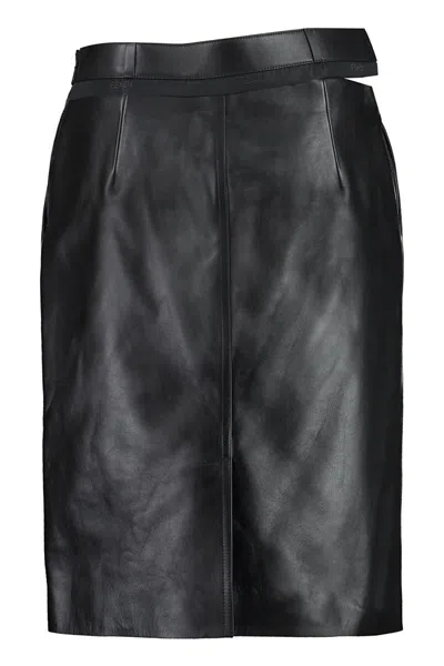 Fendi Women Leather Skirt In Black
