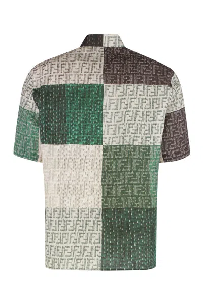 Fendi Men Linen Shirt With All-over Ff Print In Multi