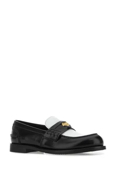 Miu Miu Two-tone Brushed Leather Penny Loafers In Black