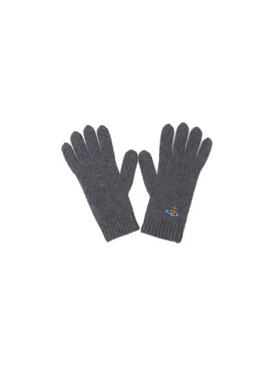 Vivienne Westwood Orb Cashmere Gloves In Gray