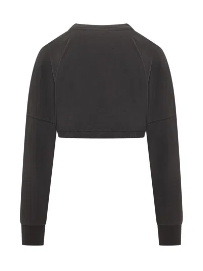 Palm Angels Black Crop Sweatshirt With Pink Logo In Black