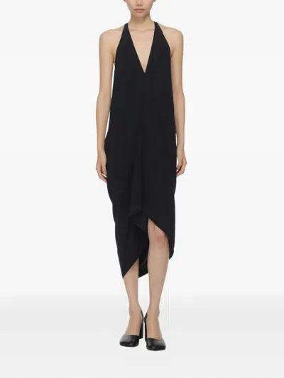 Rick Owens Halterneck Draped Dress In Black