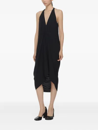 Rick Owens Halterneck Draped Dress In Black