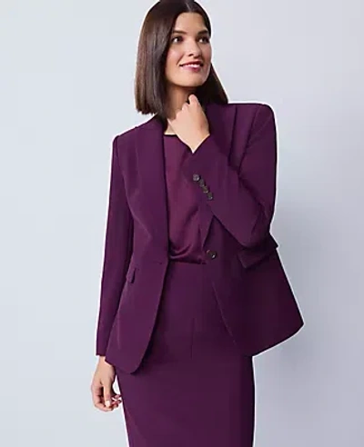 Ann Taylor Fluid Crepe Fitted Long Blazer In Purple
