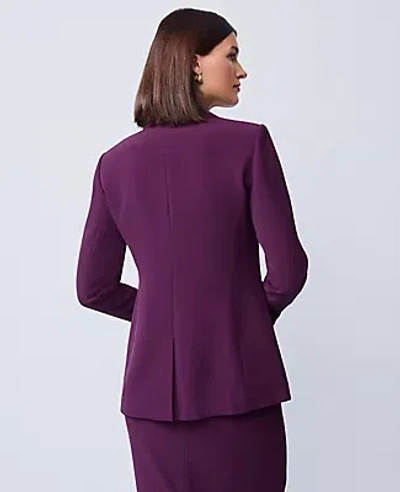 Ann Taylor Fluid Crepe Fitted Long Blazer In Purple