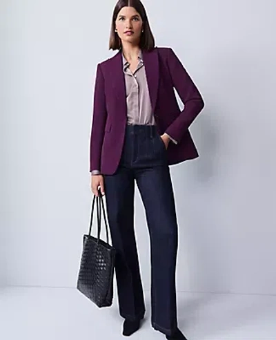 Ann Taylor Fluid Crepe Fitted Long Blazer In Purple
