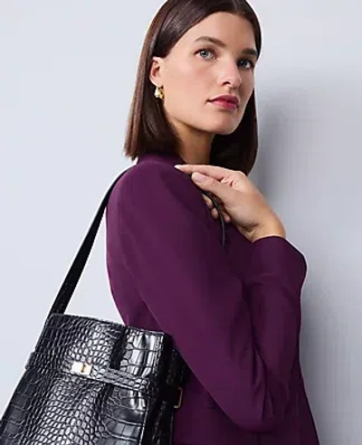 Ann Taylor Fluid Crepe Fitted Long Blazer In Purple