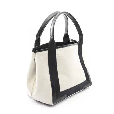 Pre-owned Balenciaga Black White Canvas Leather Pouch Tote Bag () In Multi