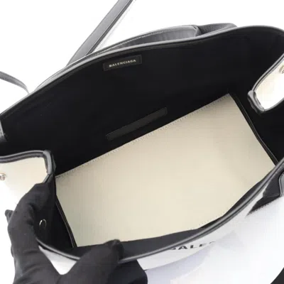Pre-owned Balenciaga Black White Canvas Leather Pouch Tote Bag () In Multi