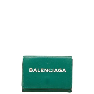 Pre-owned Balenciaga Green Leather Wallet (tri-fold) ()