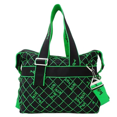 Pre-owned Bottega Veneta Black Green Canvas Handbag Shoulder Bag () In Multi