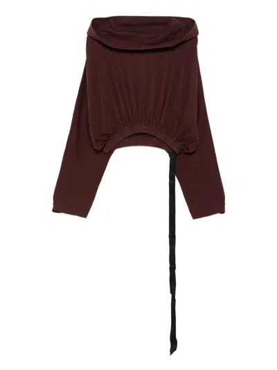 Rick Owens Drkshdw Hooded Cropped Tunic Drawstring Detail In Brown