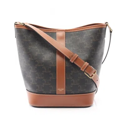 Pre-owned Celine Black Brown Coated Canvas Leather Shoulder Bag () In Multi