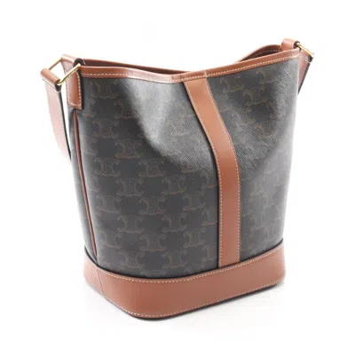Pre-owned Celine Black Brown Coated Canvas Leather Shoulder Bag () In Multi