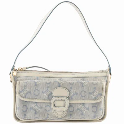 Pre-owned Celine Macadam Blue White Canvas Leather Shoulder Bag () In Multi