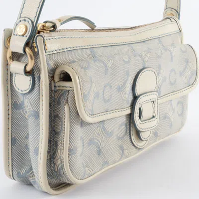 Pre-owned Celine Macadam Blue White Canvas Leather Shoulder Bag () In Multi