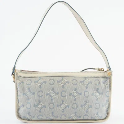 Pre-owned Celine Macadam Blue White Canvas Leather Shoulder Bag () In Multi