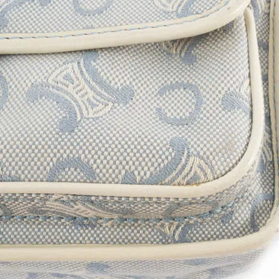 Pre-owned Celine Macadam Blue White Canvas Leather Shoulder Bag () In Multi